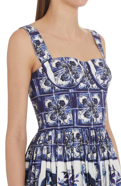 Shop Dolce & Gabbana Blu Mediterraneo Bustier Poplin Sundress In Tris Maioliche
