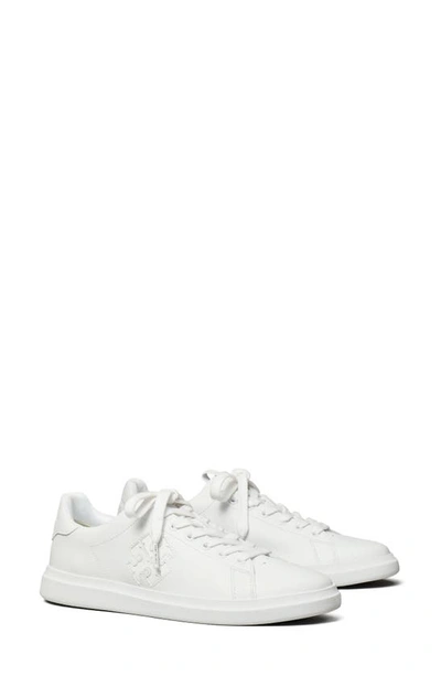 Shop Tory Burch Double T Howell Court Sneaker In White / White