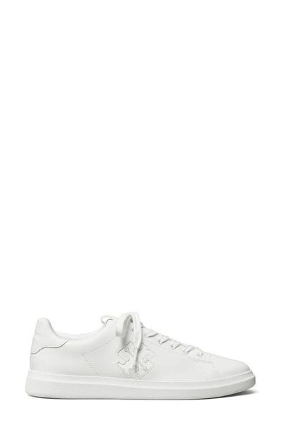 Shop Tory Burch Double T Howell Court Sneaker In White / White