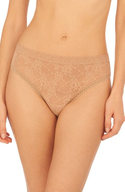 Shop Natori Bliss Allure Lace Thong In Cafe