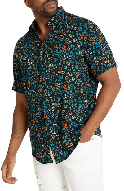 Shop Johnny Bigg Leopard Festival Short Sleeve Button-up Shirt In Black