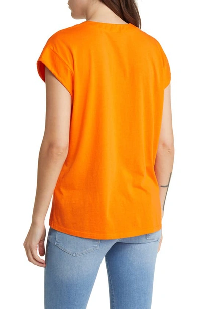 Shop Frame Le Mid Rise V-neck T-shirt In Bright Tangerine