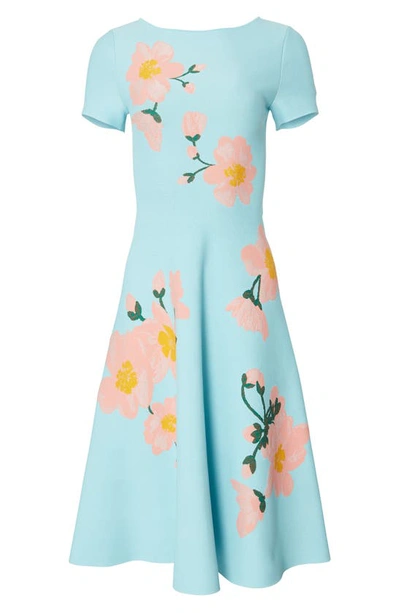 Shop Carolina Herrera Floral Jacquard Flare Dress In Aquamarine Mult