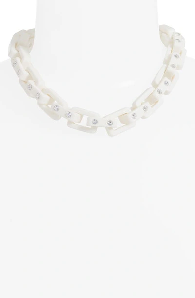 Open Edit Crystal Resin Link Collar Necklace In Clear- White- Rhodium