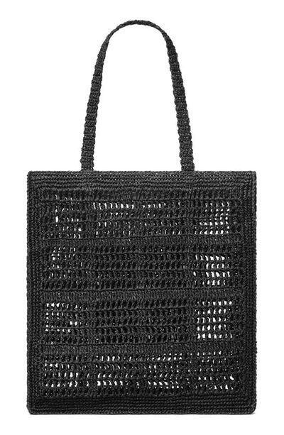 Tory Burch Ella Raffia Tote In Black