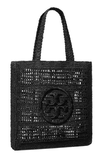 Tory Burch Ella Raffia Tote In Black