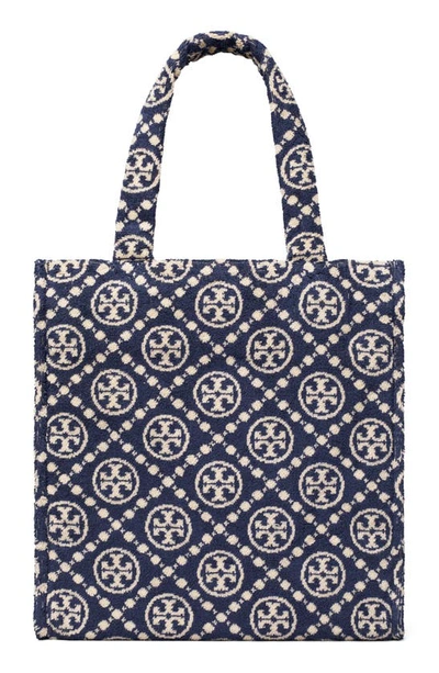 T Monogram Medium Cotton Tote Bag in Blue - Tory Burch