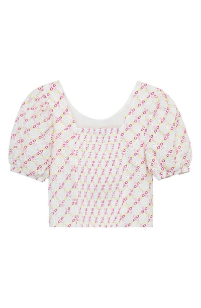 Shop Habitual Kids' Puff Sleeve Broderie Anglaise Cotton Top In White Multi