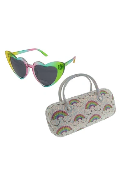 Shop Capelli New York Kids' Heart Sunglasses & Glitter Rainbow Case Set In White Combo