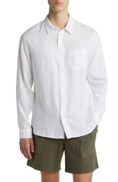 Shop Vince Linen Button-up Shirt In Optic White