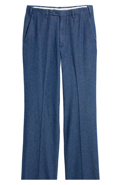 Shop Berle Pleated Self Sizer Waist Flat Front Denim Trousers In Navy