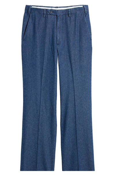 Berle Pleated Self Sizer Waist Flat Front Denim Trousers In Navy