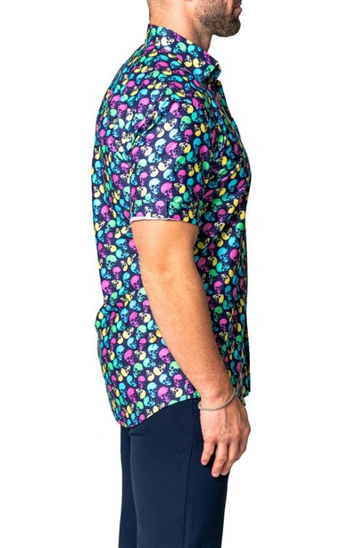 Shop Maceoo Galileo Skull Regular Fit Short Sleeve Button-up Shirt In Purple Multi