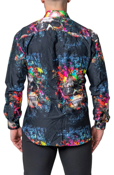 Maceoo Fibonacci Skull Regular Fit Cotton Blend Button-up Shirt In Blue