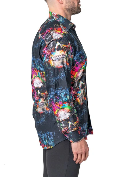 Maceoo Fibonacci Skull Regular Fit Cotton Blend Button-up Shirt In Blue
