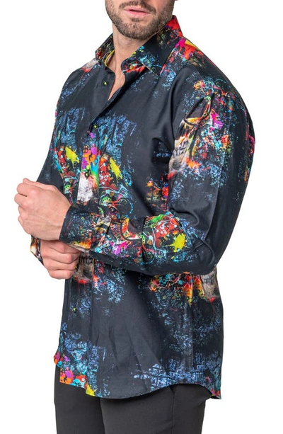Maceoo Fibonacci Skull Regular Fit Cotton Blend Button-up Shirt In Blue
