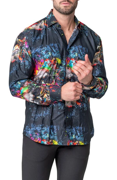 Maceoo Fibonacci Skull Regular Fit Cotton Blend Button-up Shirt In Blue