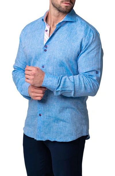 Shop Maceoo Einstein Lenny Blue Stretch Button-up Shirt