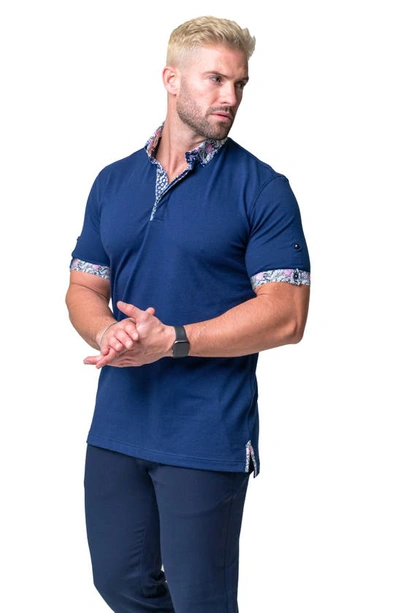 Maceoo Mozartsolid Crossbone Grey Jersey Polo In Blue
