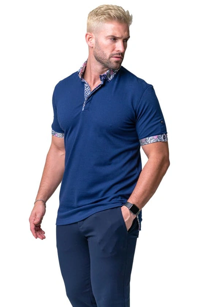 Maceoo Mozartsolid Crossbone Grey Jersey Polo In Blue