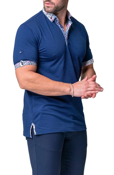 Maceoo Mozartsolid Crossbone Grey Jersey Polo In Blue