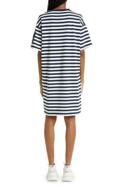 Shop Moncler Stripe Cotton Jersey T-shirt Dress In Blue/ White Multi