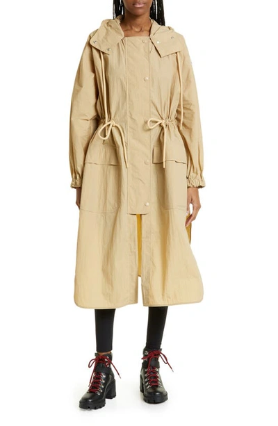 Shop Moncler Sologne Nylon Hooded Coat In Beige