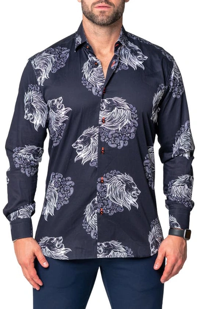 Shop Maceoo Fibonacci Lionpaisley Cotton Button-up Shirt In Black