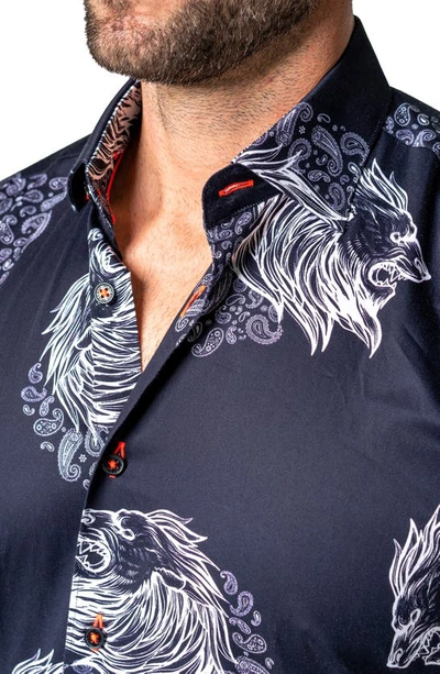 Maceoo Fibonacci Lionpaisley Cotton Button-up Shirt In Black