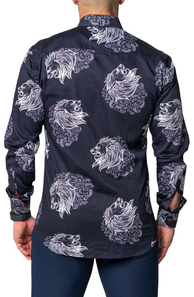 Maceoo Fibonacci Lionpaisley Cotton Button-up Shirt In Black