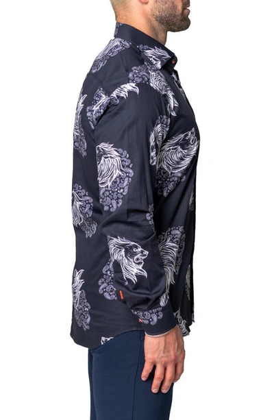 Maceoo Fibonacci Lionpaisley Cotton Button-up Shirt In Black