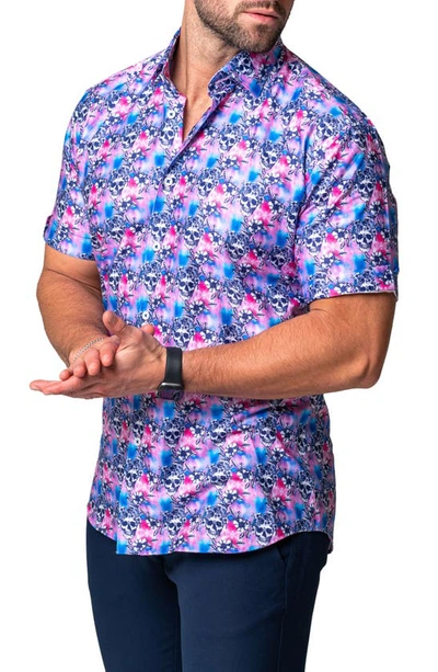 Maceoo Galileo Monkeygum Short Sleeve Contemporary Fit Button-up Shirt In Pink
