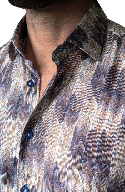 Maceoo Galileo Puddle Brown Stretch Short Sleeve Button-up Shirt In Brown