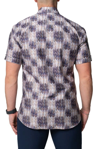 Maceoo Galileo Puddle Brown Stretch Short Sleeve Button-up Shirt In Brown