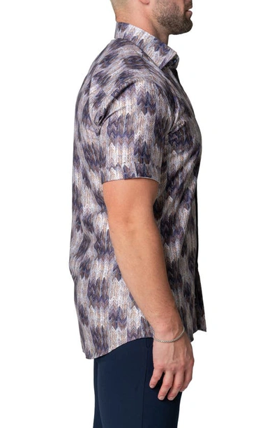 Maceoo Galileo Puddle Brown Stretch Short Sleeve Button-up Shirt In Brown