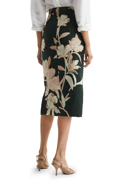 Shop Reiss Jackson Floral Slit Hem Skirt In Khaki