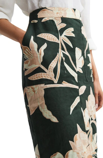 Shop Reiss Jackson Floral Slit Hem Skirt In Khaki