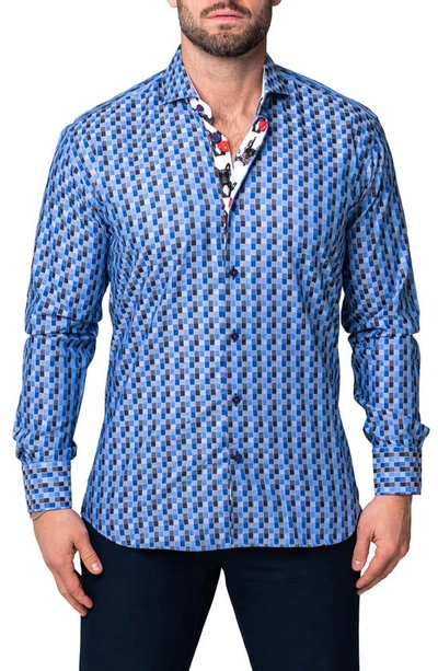 Shop Maceoo Einstein Burn Blue Button-up Shirt