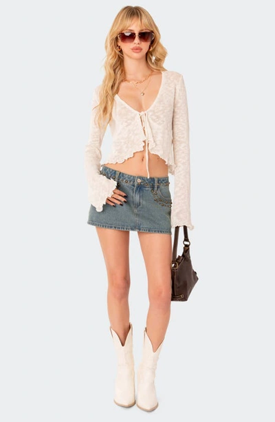 Edikted Luka Tie Front Crop Cardigan In Cream