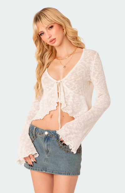 Edikted Luka Tie Front Crop Cardigan In Cream