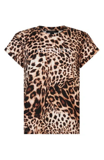 Shop Allsaints Evita Anna Animal Print Cotton T-shirt In Brown