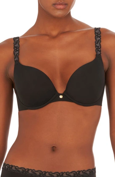 Shop Natori Pure Luxe Underwire Push-up Bra In Black