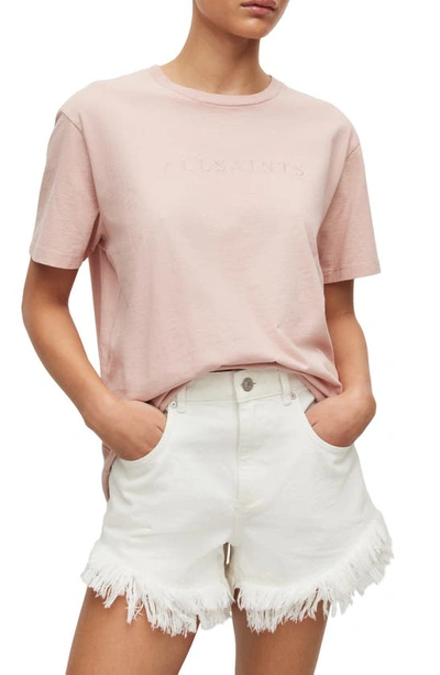 Shop Allsaints Pippa Embroidered Logo Boyfriend Cotton T-shirt In Soft Pink