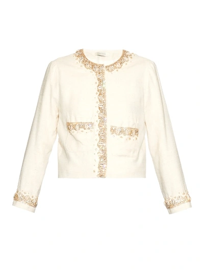 Wales Bonner Thione Embellished Collarless Jacket In Ivory