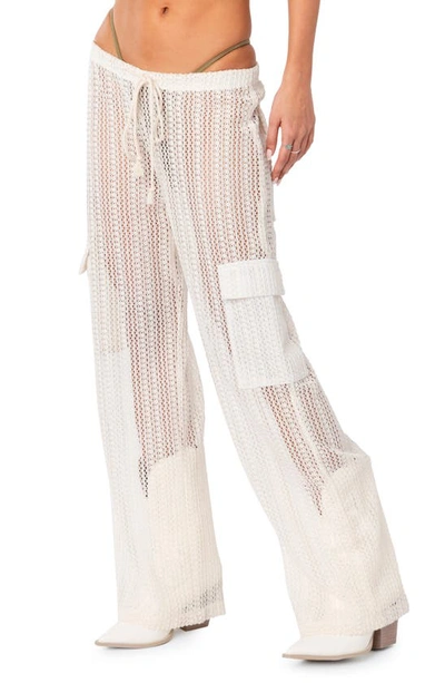 Edikted Ines Sheer Lace Cargo Pants In Cream
