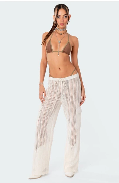 Edikted Ines Sheer Lace Cargo Pants In Cream
