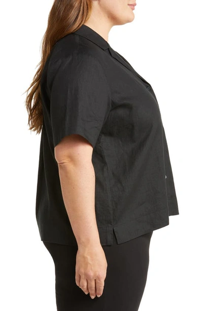 Shop Eileen Fisher Notch Collar Short Sleeve Boxy Linen Button-up Shirt In Black