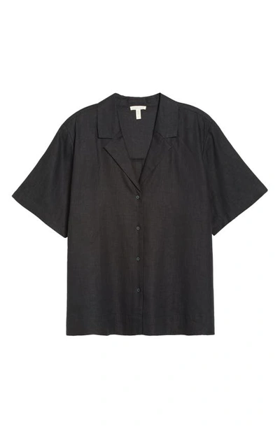 Shop Eileen Fisher Notch Collar Short Sleeve Boxy Linen Button-up Shirt In Black