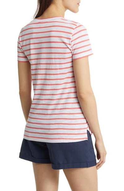 Shop Caslon V-neck Short Sleeve Pocket T-shirt In White-coral Josephine Stripe