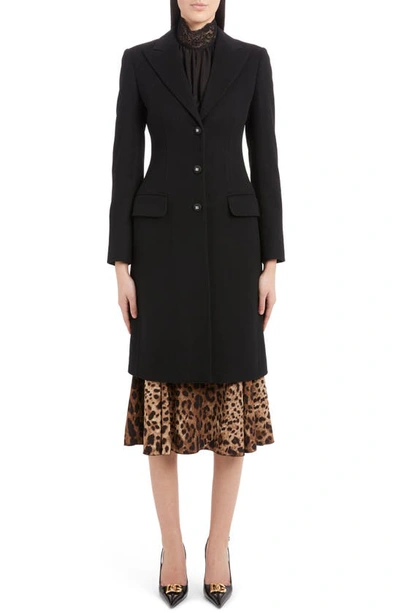 Shop Dolce & Gabbana Fitted Waist Wool & Cashmere Coat In N0000 Nero